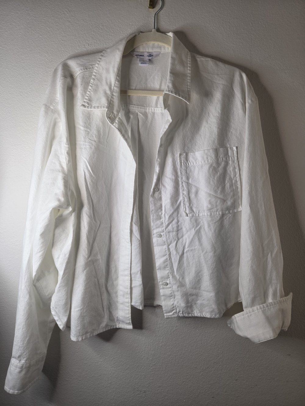 Old Navy White Cotton Croped Button-Up Shirt